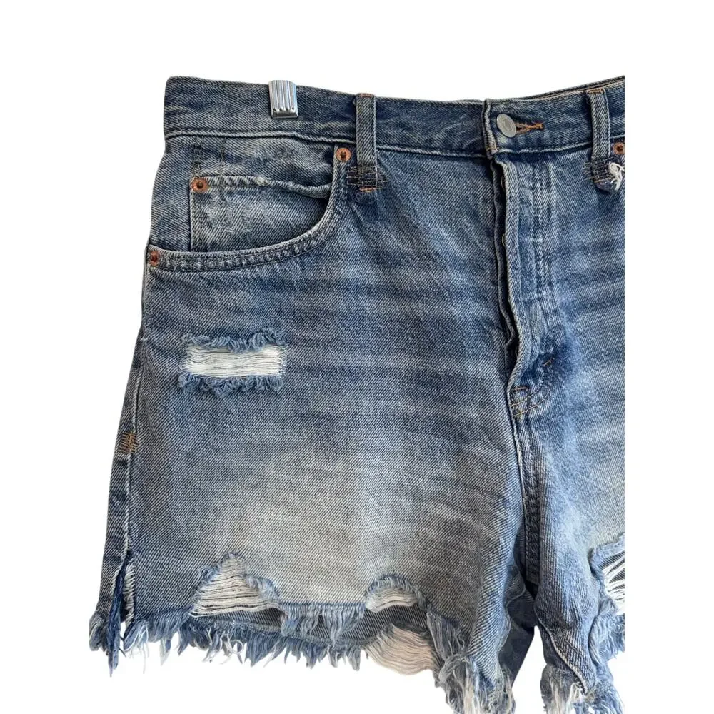 We The Free Distressed Studded Denim Shorts High Rise Cutoff Blue Size 29 Cotton